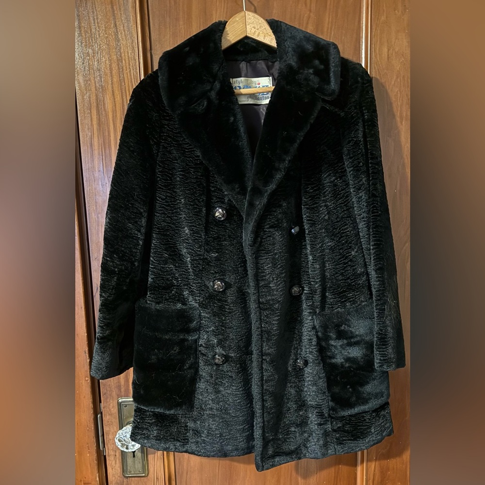 VTG 1970s Davis Of Boston Plush Black Velvet Faux Fur Lined Coat Dark Academia